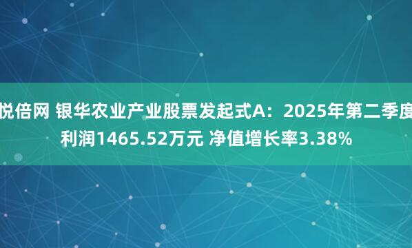 悦倍网 银华农业产业股票发起式A：2025年第二季度利润1465.52万元 净值增长率3.38%