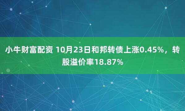 小牛财富配资 10月23日和邦转债上涨0.45%，转股溢价率18.87%