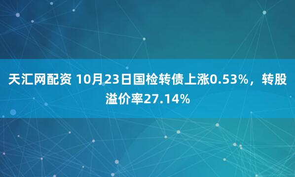 天汇网配资 10月23日国检转债上涨0.53%，转股溢价率27.14%